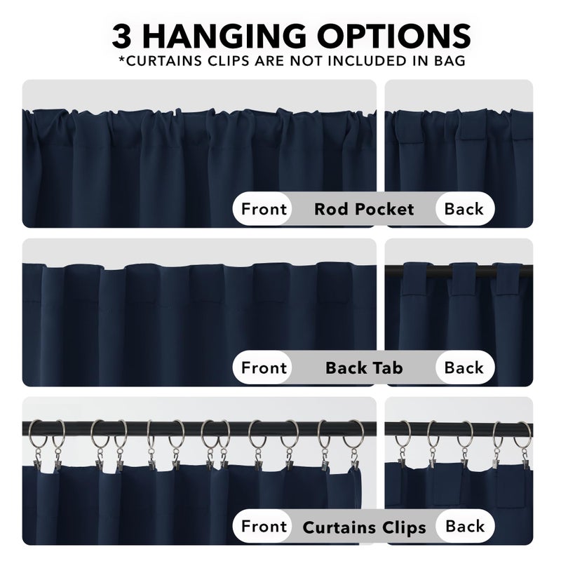 Deconovo Short Blackout Curtains for Small Windows, Thermal Insulated Rod Pocket and Back Tab Curtains, 42W x 45L Inch, Navy Blue, 2 Panels - Image 2